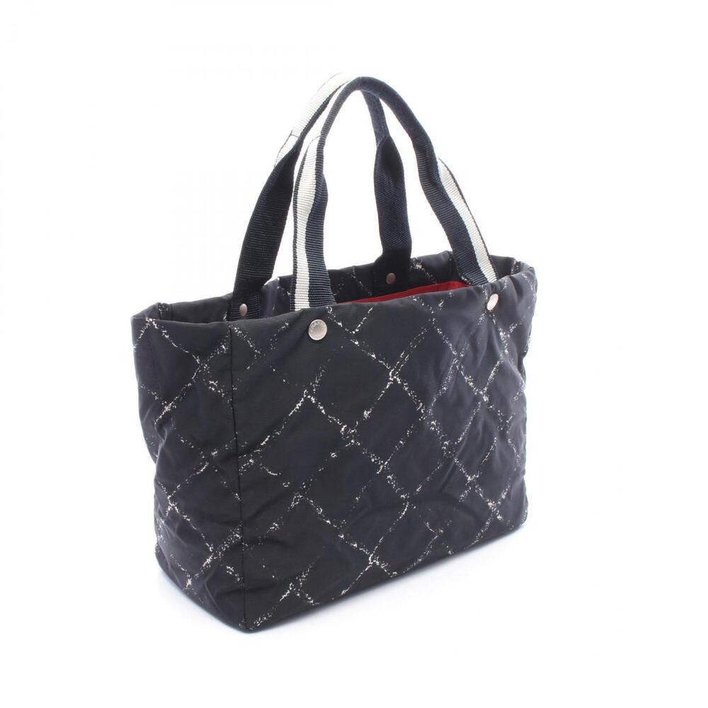Chanel (CHANEL) Old Travel Line Tote Bag/Handbag, Nylon, Women's, Black/White - Picture 2 of 7